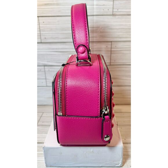 Karl Lagerfeld Simone Fuchsia Studded Camera Bag W/ Guitar Strap Crossbody - Picture 4 of 16